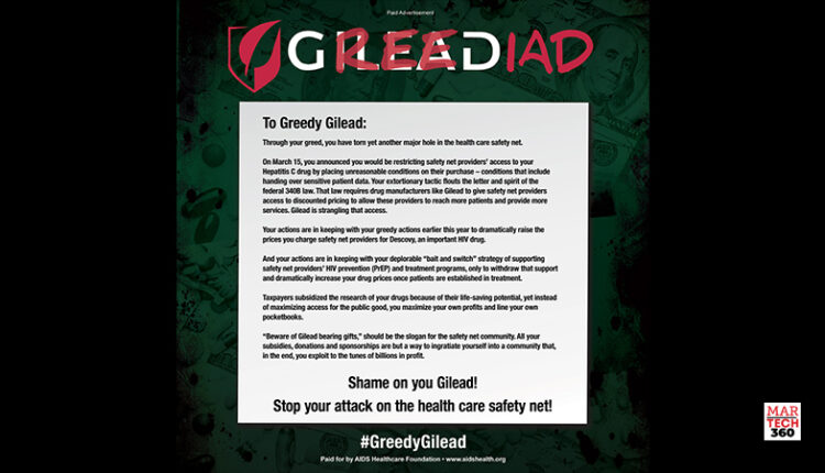 AHF Slams Gilead as ‘Greediad!’ in New Print, Digital Ad Campaigns